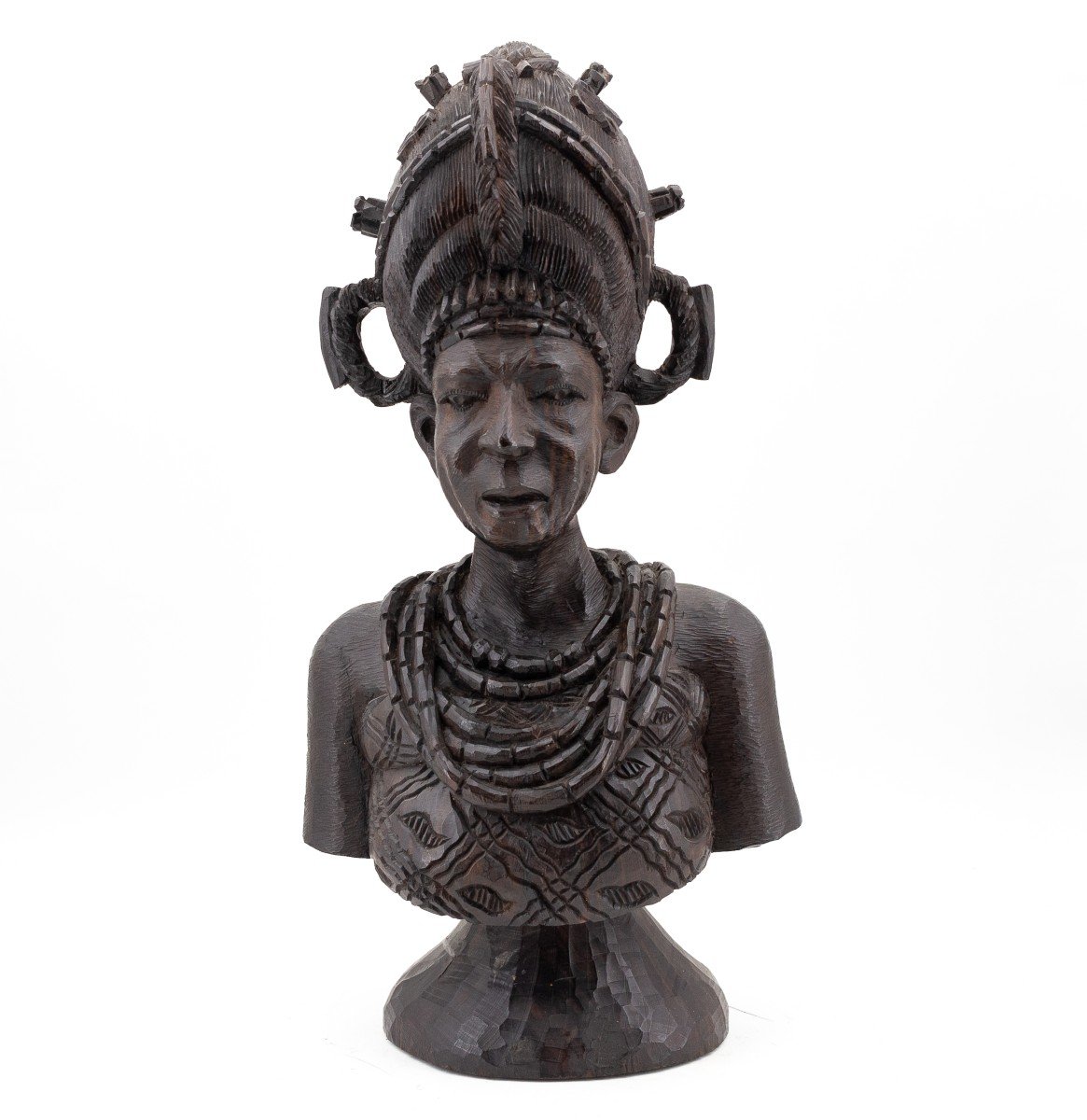 Sculpture africaine en ébène, par Idehen Dick, "Visage d'une femme", signée sur la base