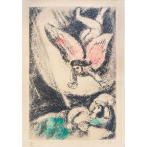 Acquaforte a colori, “La visione di Salomone”, di Marc Chagall, firmato, 1956, 85/100