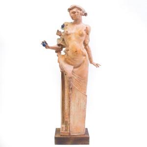 Scultura in terracotta e pietre policrome, di Claudio Nicoli, "Sibilla", 1999