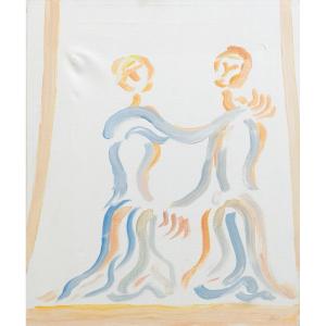 Olio su tela, "Incontro", di Virgilio Guidi, Anni '60
