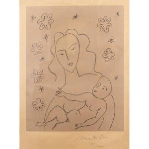  Henri Matisse, Litografia,  "Vierge et Enfant sur fond de fleurs et d’étoiles", datato 1920
