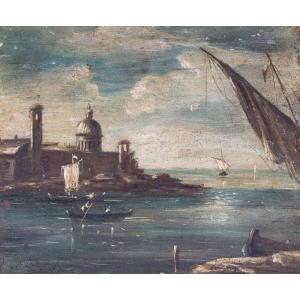 "Laguna di Venezia", olio su tela Scuola del Guardi, Epoca Primi '800