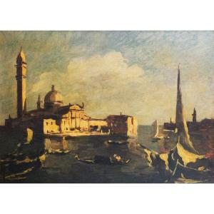 Achille Cattaneo, "Lagoon of Venice," oil on panel, signed, 1928