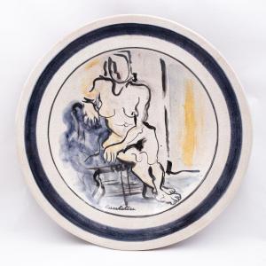 Domenico Cantatore, Piatto in ceramica, "Nudo femminile", 29/50, firmato