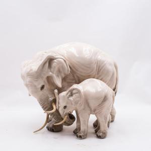 Bruno Tornati per Cacciapuoti, Scultura in terracotta maiolicata, "Amore materno", 1950