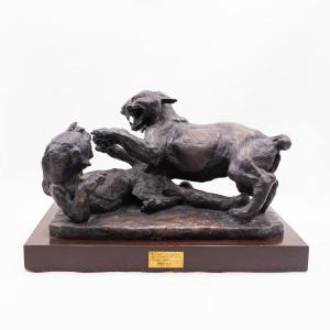 "Animali in lotta" scultura in bronzo di Antonio Ligabue, Anni '40