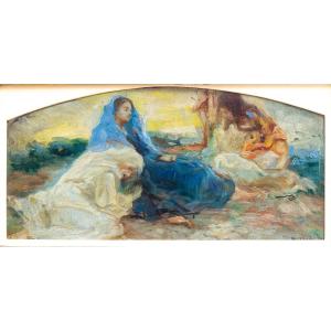 Antonio Piatti, "Stabat Mater", olio su cartone, firmato, 1918