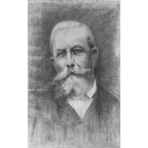 Giacomo Grosso, "Autoritratto", carboncino su carta, firmato,  Fine anni '20