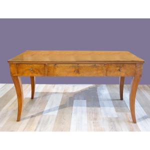 Tavolo scrittoio, con tre cassetti, Stile Restaurazione, in noce, 1825