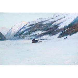 Giuseppe Bozzalla, "Alba a Gressoney", olio su tavoletta, firmato, 1906