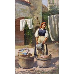 Antonio Milone, "La Lavandaia", olio su tela, Anni '40