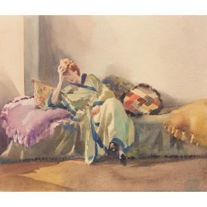 Aurelio Craffonara, "Meditazione", acquerello su carta, Epoca '900