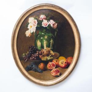 Eugenio Farello, "Natura Morta con fiori", olio su tela, firmato, XX Secolo