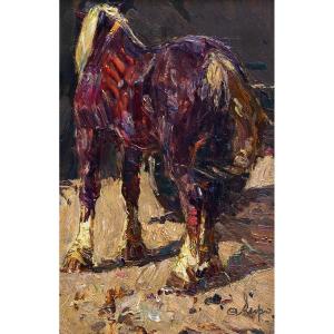 Alessandro Lupo, "Cavallo", olio su tavola, firmato, Epoca '900