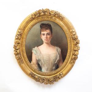 Félix Pescador y Saldaña, "Marie de la Rochemacé", firmato, 1888, olio su tela