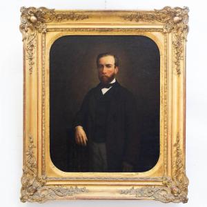 E. Sans, “Ritratto di Gentiluomo”, olio su tela, firmato, 1860