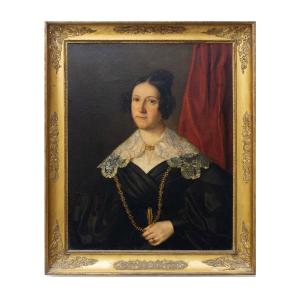 "Dama con merletto", olio su tela, Epoca '800