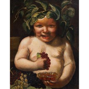 "Bacchino con Grappolo d’Uva", olio su tela, Epoca '600
