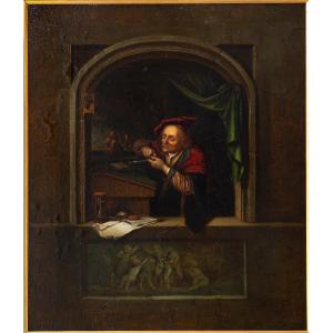 Seguace di Gerard Dou, “Vecchio maestro di scuola”, Epoca fine '800