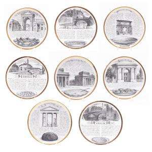 Piero Fornasetti,  Set di Otto Piatti, Porcellana "Specialità Milanesi", 1960