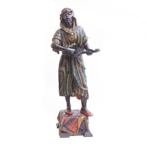 Scultura bronzo policromo, "Musicante", Epoca XIX secolo