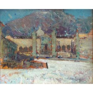 Alessandro Lupo, "Oropa", olio su cartone, Epoca '900