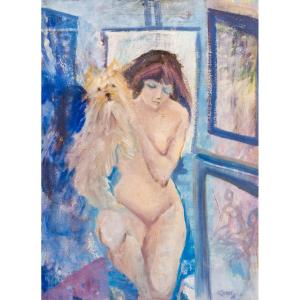 Carlo Corsi, " Intimità", olio su tela, firmato, 1964