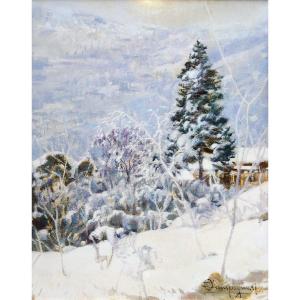 Ottorino Campagnari, "Val di Susa", olio su tavola, firmato, XX secolo