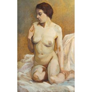 Roger Durieu, Nudo femminile, olio su tavola, Epoca '900