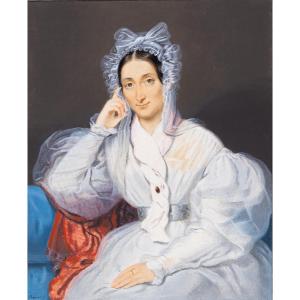 Giorgio Banchi, "Ritratto di Dama" gouache su carta, firmato, Epoca '800