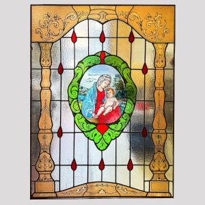 Vetrata Dipinta a Piombo Raffigurante la Madonna con Bambino, Anni '40