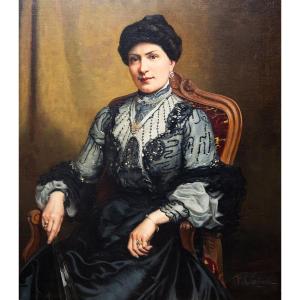 Pier Celestino Gilardi, "Marchesa di Cherasco", olio su tela, firmato, Epoca '800