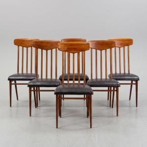 Set 6 sedie design, in mogano e sky, Anni '50