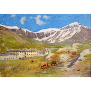 Carlo Pollonera "Paesaggio alpestre", Val d'Aosta , Primi '900