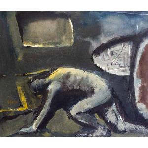 Mario Sironi, "Composizione con figura", tempera china e matita, firmato, 1948/1952 circa