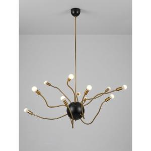 Lampadario Design, ottone e metallo laccato, Anni '50