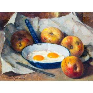 Vittorio Gussoni, "Natura Morta", olio su tavola, firmato, Epoca '900