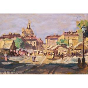 Carlo Follini, "Mercato di Torino", olio su cartone, 19.7.1917