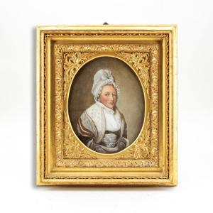 "Portrait d'une femme", huile sur cuivre, début du XIXe siècle