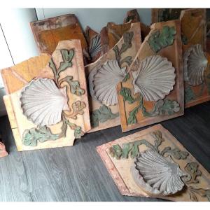 Architectural Elements In Glazed Sandstone A. Bigot With Scallop And Grape Patterns