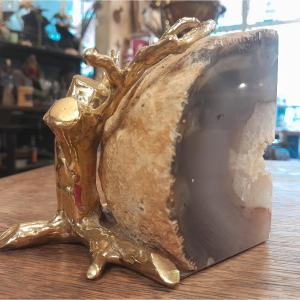 Fragment Of A Polished Agate And Coral Geode In Gilded Bronze