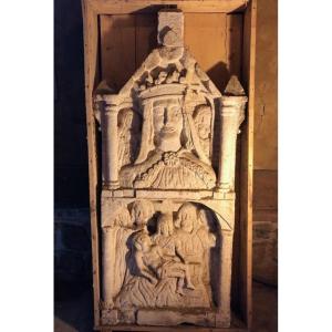 Sculpted Neo-gothic Tombstone Depicting Christ The King And The Pietà, 1894