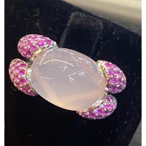 Pink Sapphires And Chalcedony Dome Ring