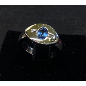 Bague Saphir Diamants Baguette 