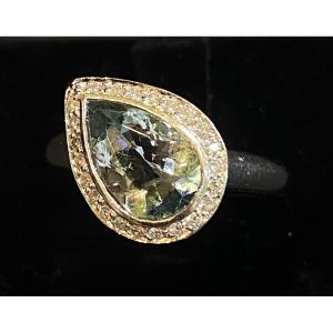 Bague Goutte Aigue Marine Et Diamants 