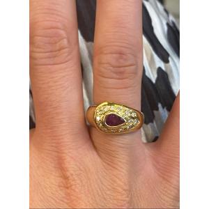 Bague Rubis Poire Et Diamants 