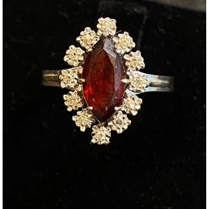 Marquise Garnet And Diamond Ring