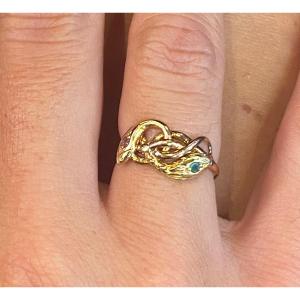 Emerald And Tourmaline Serpents Ring