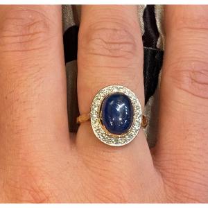 Bague Pompadour Saphir Cabochon Et Diamants 