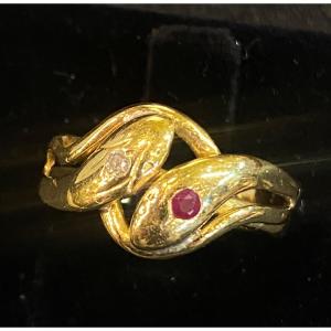 Ruby And Diamond Serpents Ring